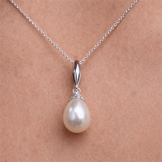 Collar Comete Mujer in Oro blanco Perla GLP362 - GLP362